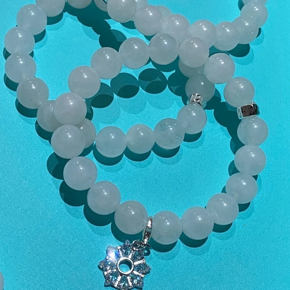 WHITE snow Quartz and removable sparkly snowflake charm bracelet